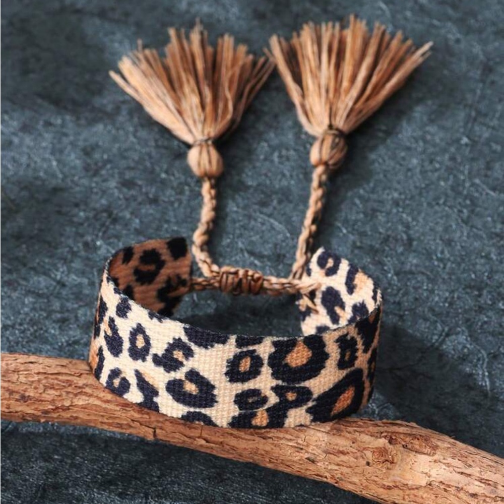Modern Boho Woven Leopard Tassel Bracelet